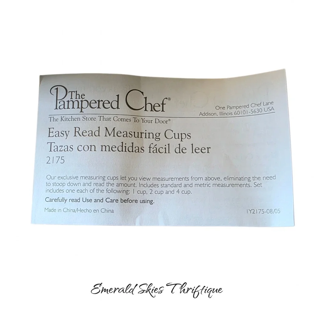 The Pampered Chef Easy Read Measuring Cups #2175 Set of 3 New In Box free ship